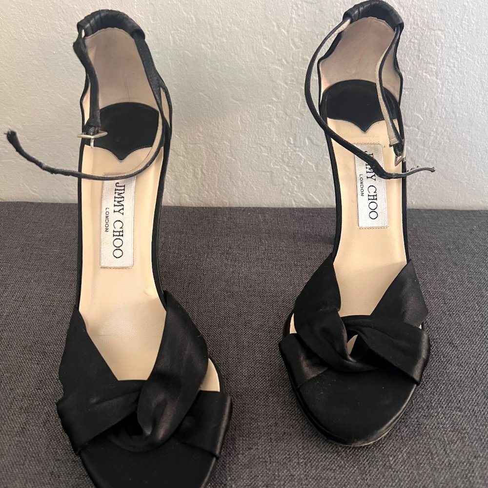Jimmy Choo Black Strappy Satin Heel EUR: 38.5 US: 7.5.